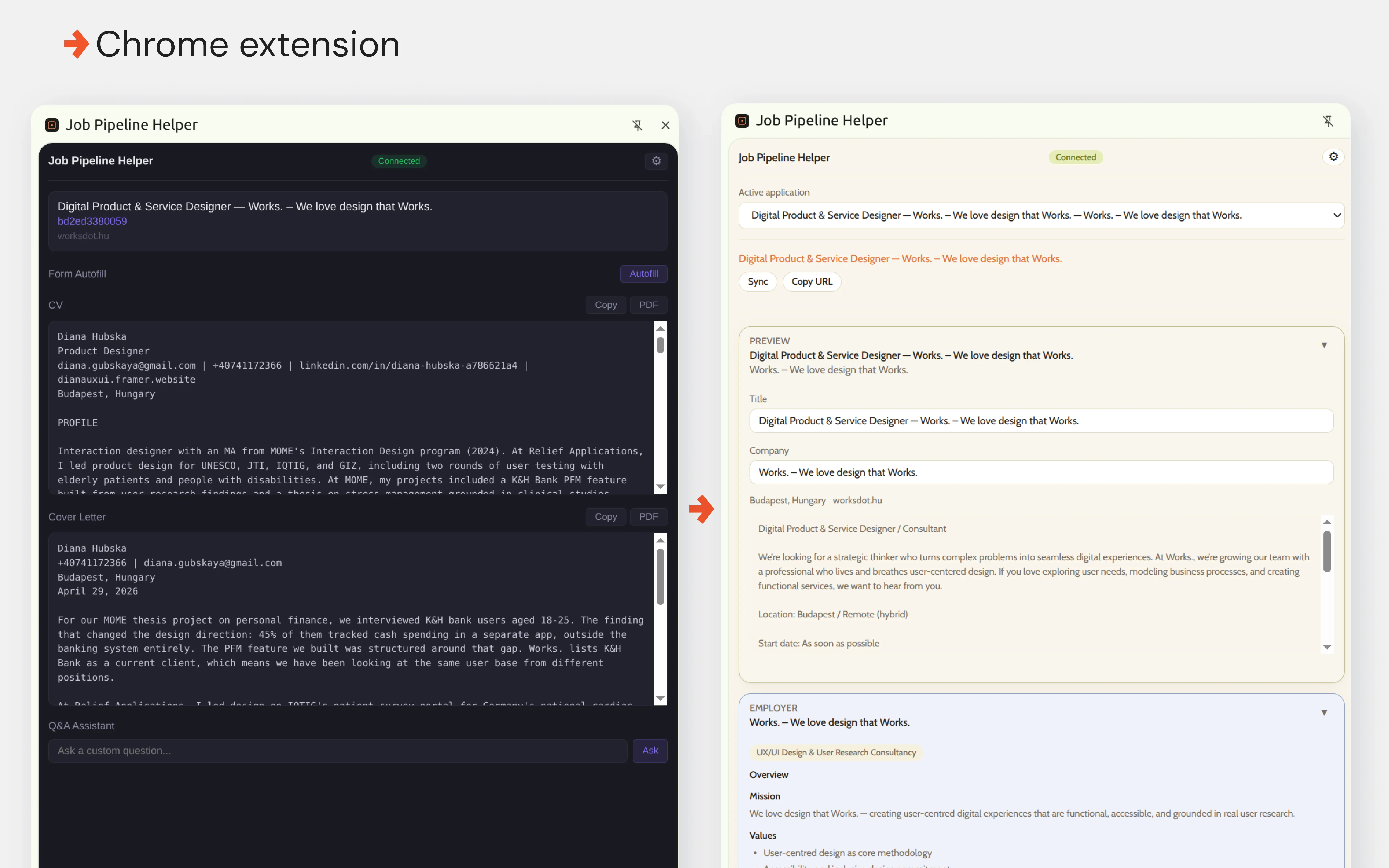 The Chrome extension capturing a role from a company career page