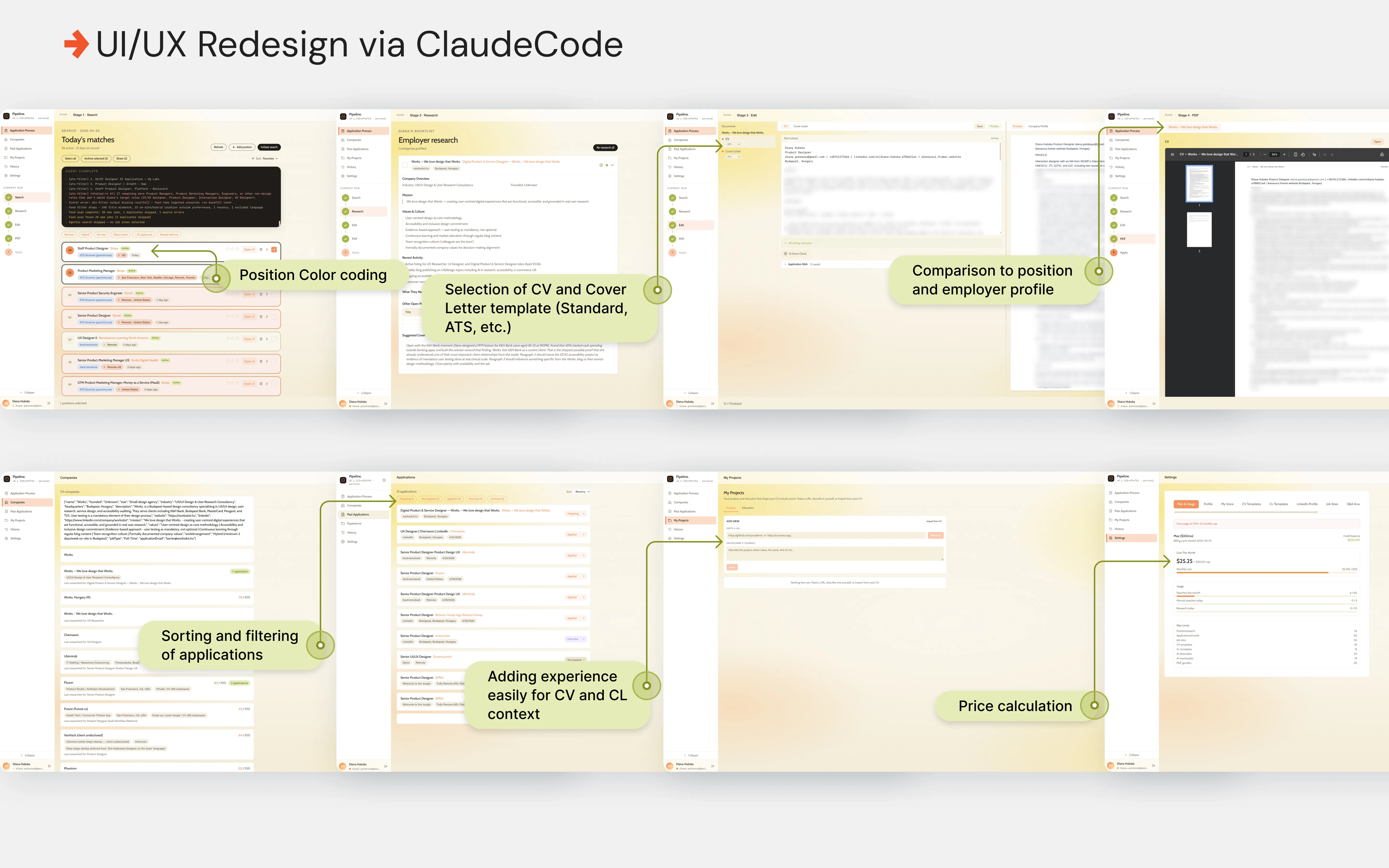 UI and UX redesign implemented through Claude Code