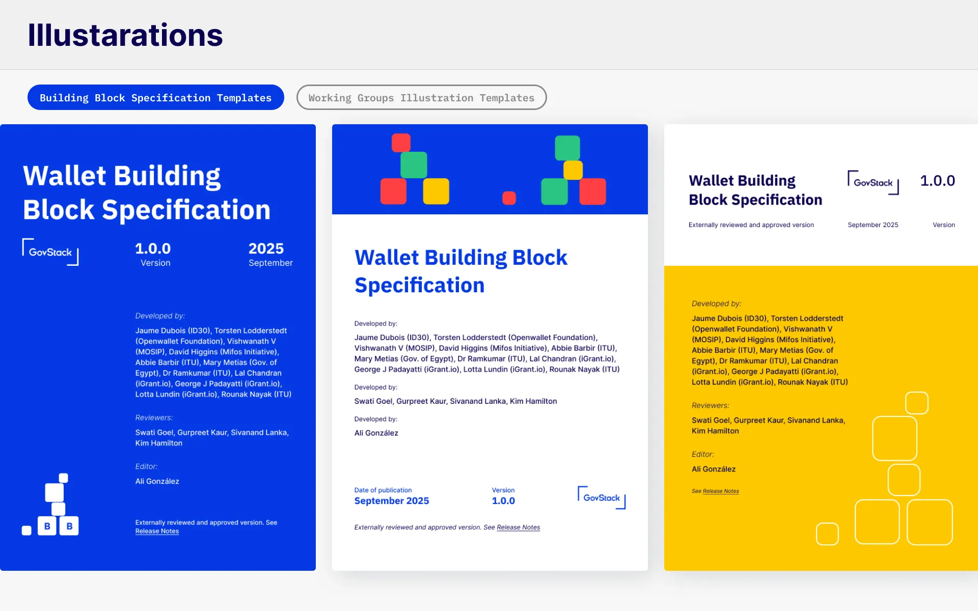Illustration family for building block specification pages