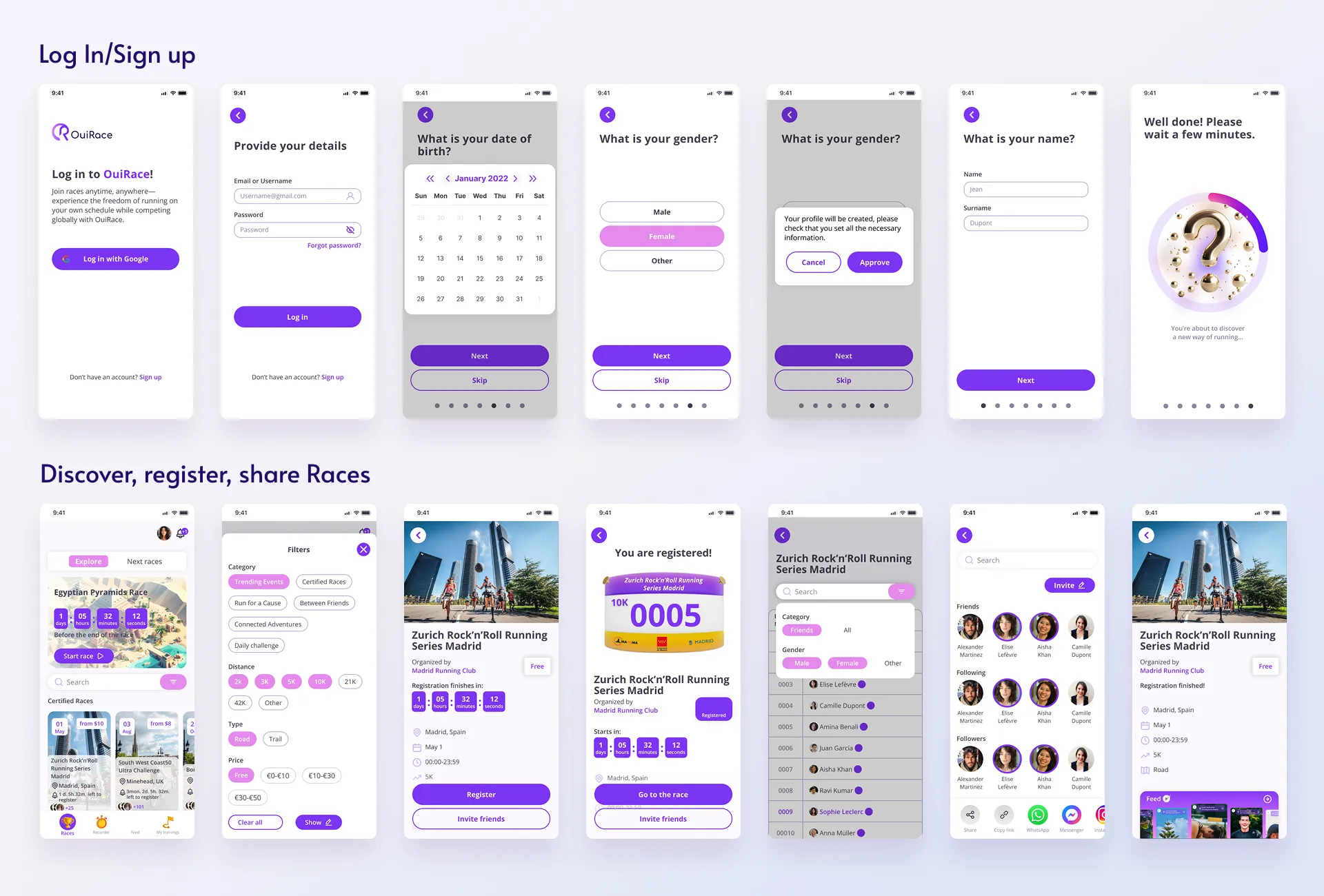 OuiRace mobile app, race discovery