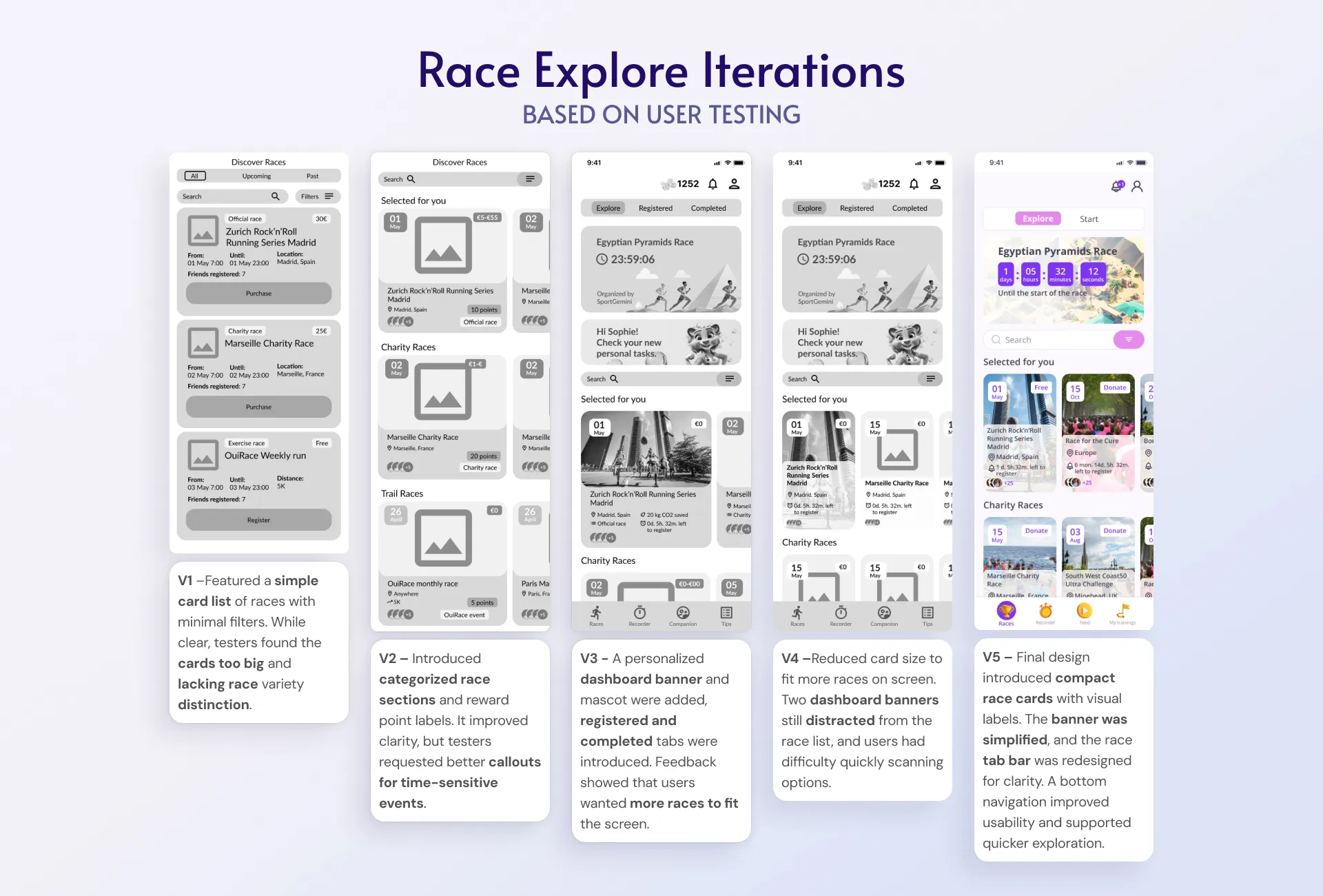 Race exploration screen with filters, as it shipped