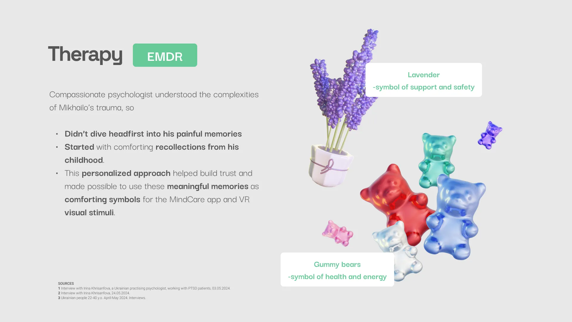 EMDR research slide covering what the therapy asks of the practitioner